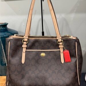 Coach Dark Brown and Tan Signature Tote Bag